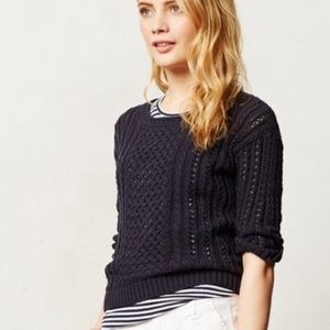MOTH Anthropologie Zip Back Navy Sweater M